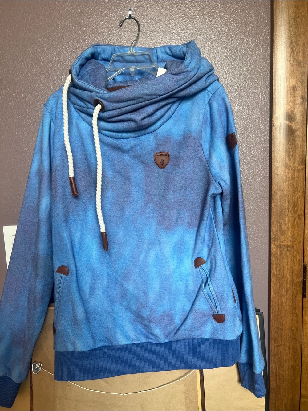 Wanakome Blue Ombre Cowl Pullover with Rope Drawcords